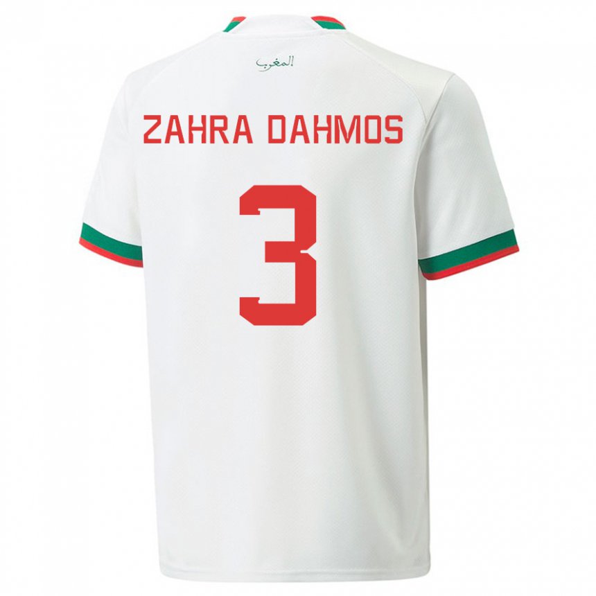 Dámské Marocká Fatima Zahra Dahmos #3 Bílý Daleko Hráčské Dresy 22-24 Dres