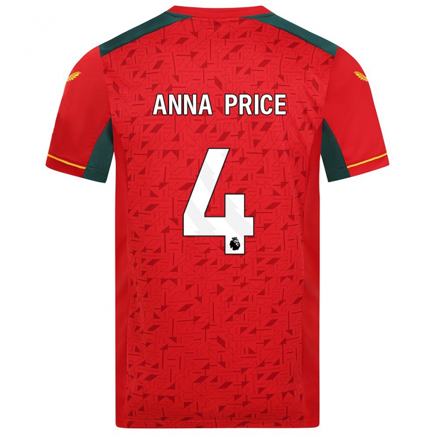 Dětské Anna Price #4 Červené Daleko Hráčské Dresy 2023/24 Dres