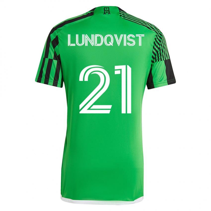 Dětské Adam Lundqvist #21 Zelená Černá Domů Hráčské Dresy 2023/24 Dres