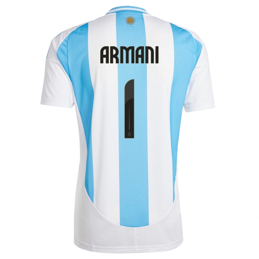Dětské Argentina Franco Armani #1 Bílá Modrá Domů Hráčské Dresy 24-26 Dres