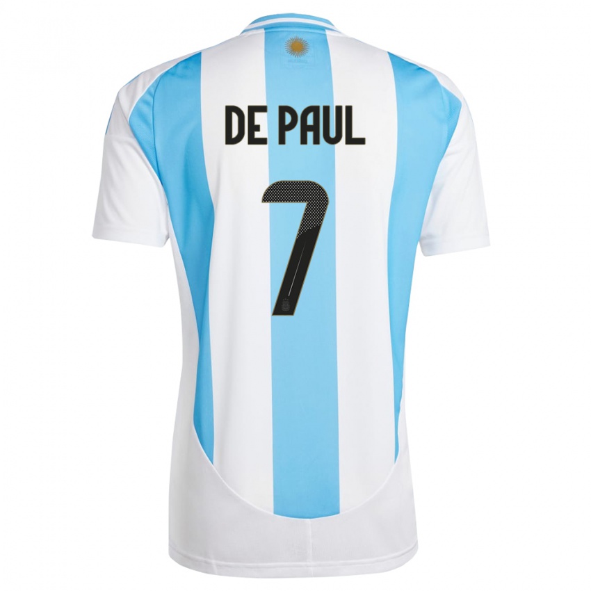 Dětské Argentina Rodrigo De Paul #7 Bílá Modrá Domů Hráčské Dresy 24-26 Dres
