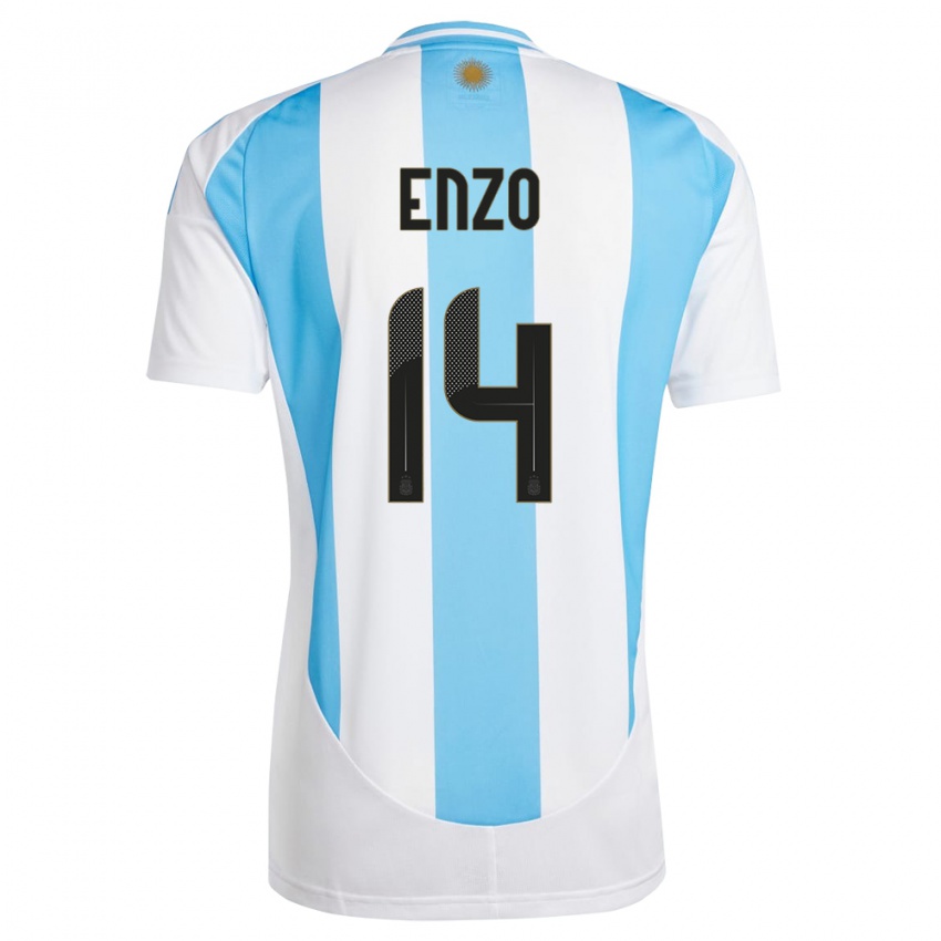 Dětské Argentina Enzo Fernandez #14 Bílá Modrá Domů Hráčské Dresy 24-26 Dres