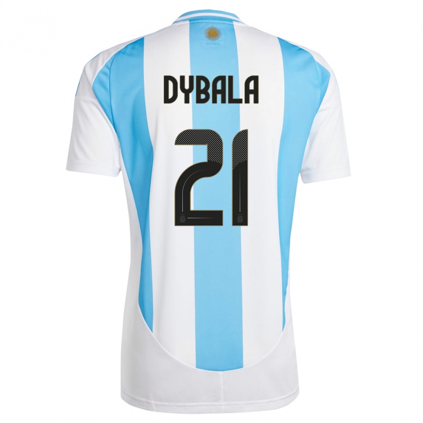 Dětské Argentina Paulo Dybala #21 Bílá Modrá Domů Hráčské Dresy 24-26 Dres