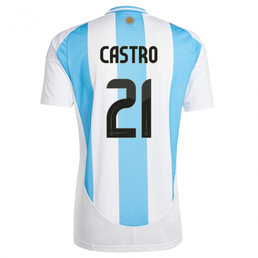 Dětské Argentina Santiago Castro #21 Bílá Modrá Domů Hráčské Dresy 24-26 Dres