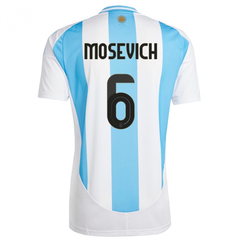 Dětské Argentina Leonel Mosevich #6 Bílá Modrá Domů Hráčské Dresy 24-26 Dres