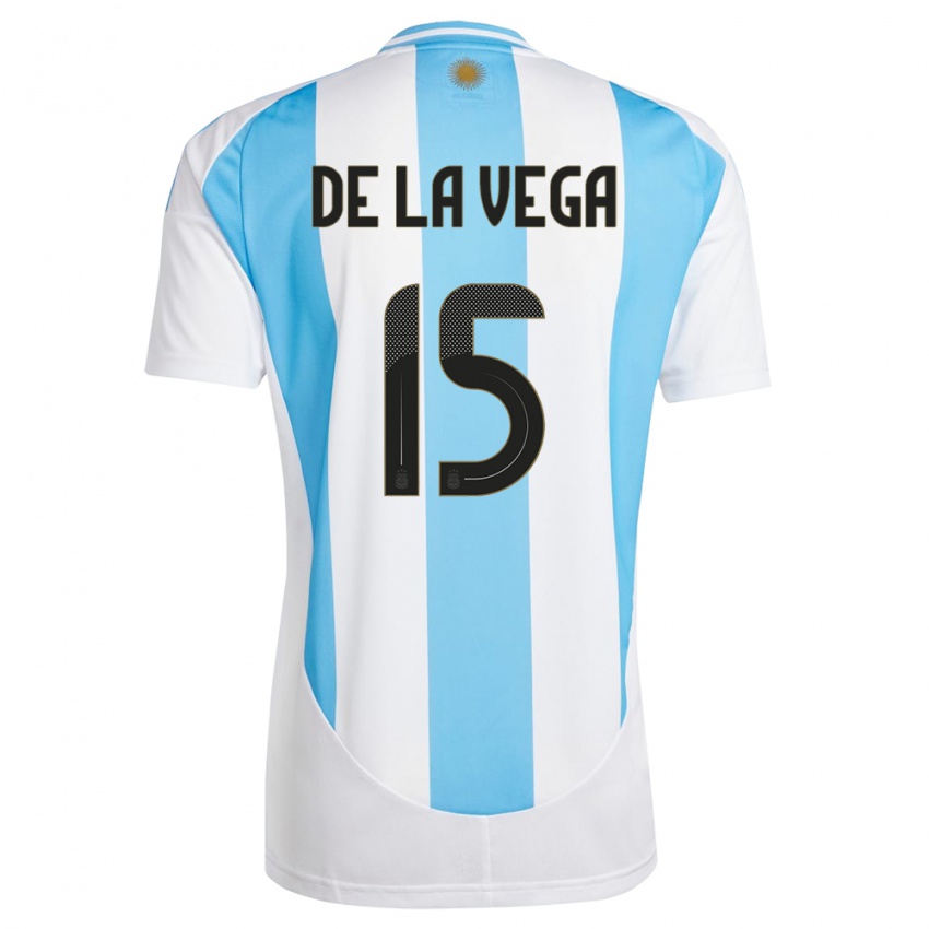 Dětské Argentina Pedro De La Vega #15 Bílá Modrá Domů Hráčské Dresy 24-26 Dres