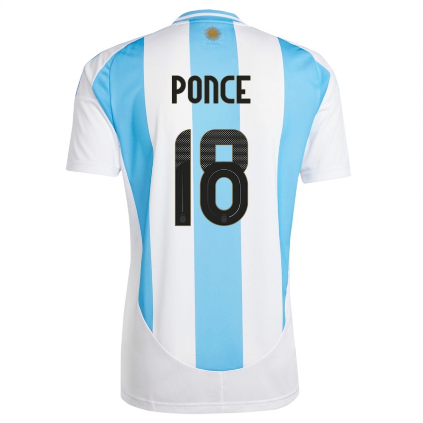 Dětské Argentina Ezequiel Ponce #18 Bílá Modrá Domů Hráčské Dresy 24-26 Dres