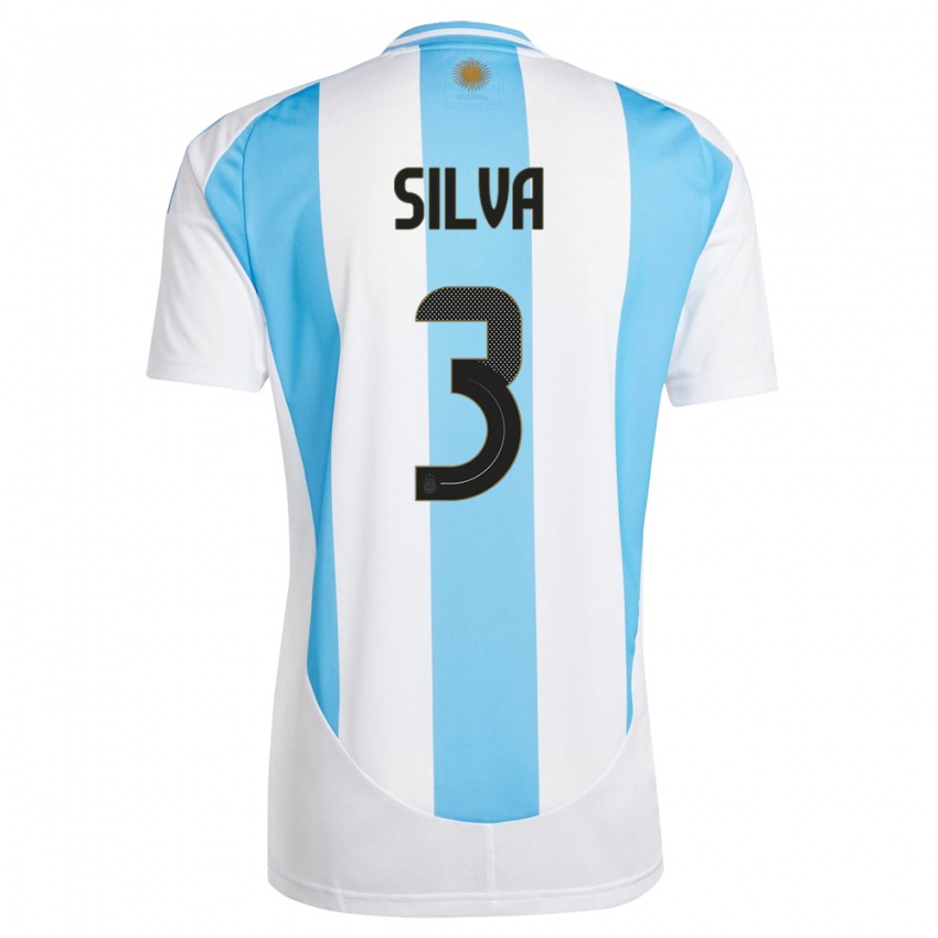 Dětské Argentina Tomas Silva #3 Bílá Modrá Domů Hráčské Dresy 24-26 Dres