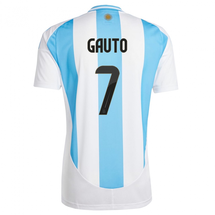 Dětské Argentina Juan Gauto #7 Bílá Modrá Domů Hráčské Dresy 24-26 Dres