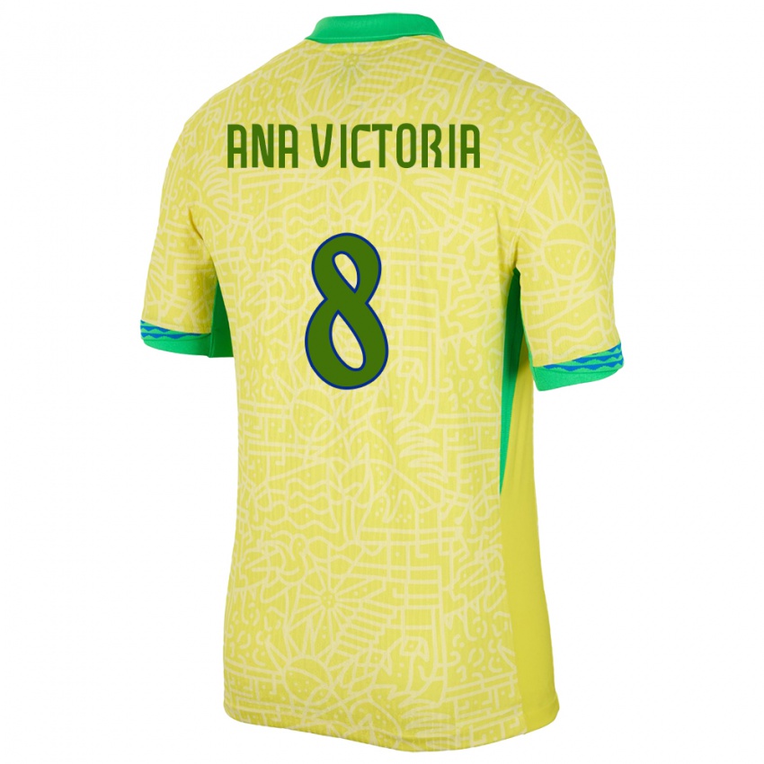 Dětské Brazílie Ana Victoria #8 Žlutá Domů Hráčské Dresy 24-26 Dres