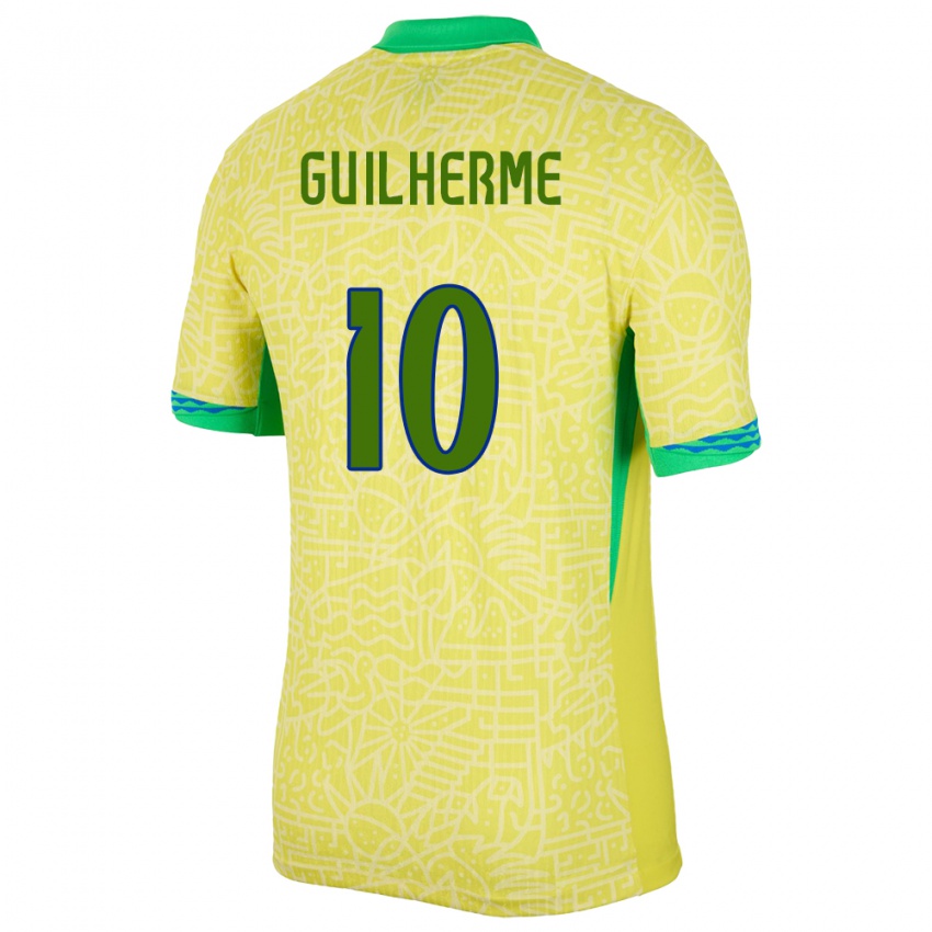 Dětské Brazílie Luis Guilherme #10 Žlutá Domů Hráčské Dresy 24-26 Dres