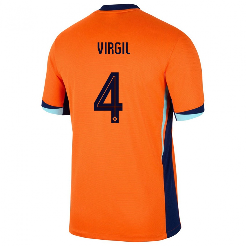 Dětské Nizozemsko Virgil Van Dijk #4 Oranžový Domů Hráčské Dresy 24-26 Dres