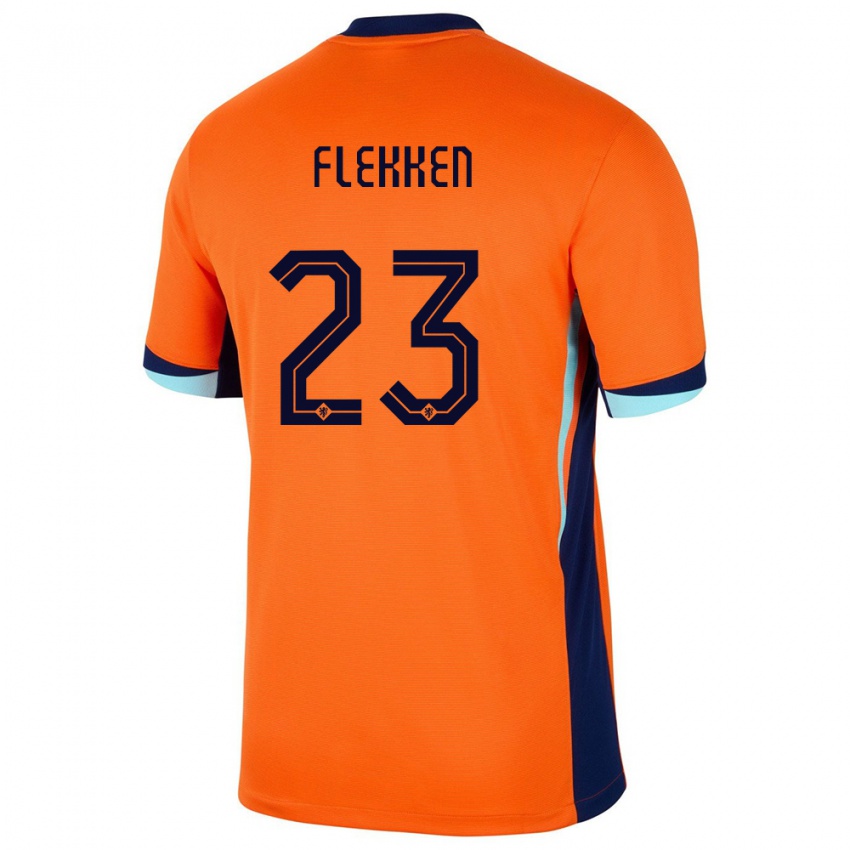 Dětské Nizozemsko Mark Flekken #23 Oranžový Domů Hráčské Dresy 24-26 Dres