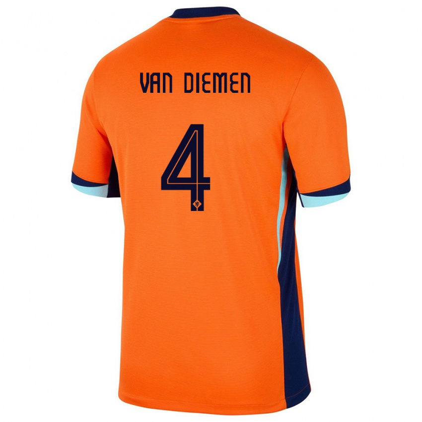 Dětské Nizozemsko Samantha Van Diemen #4 Oranžový Domů Hráčské Dresy 24-26 Dres