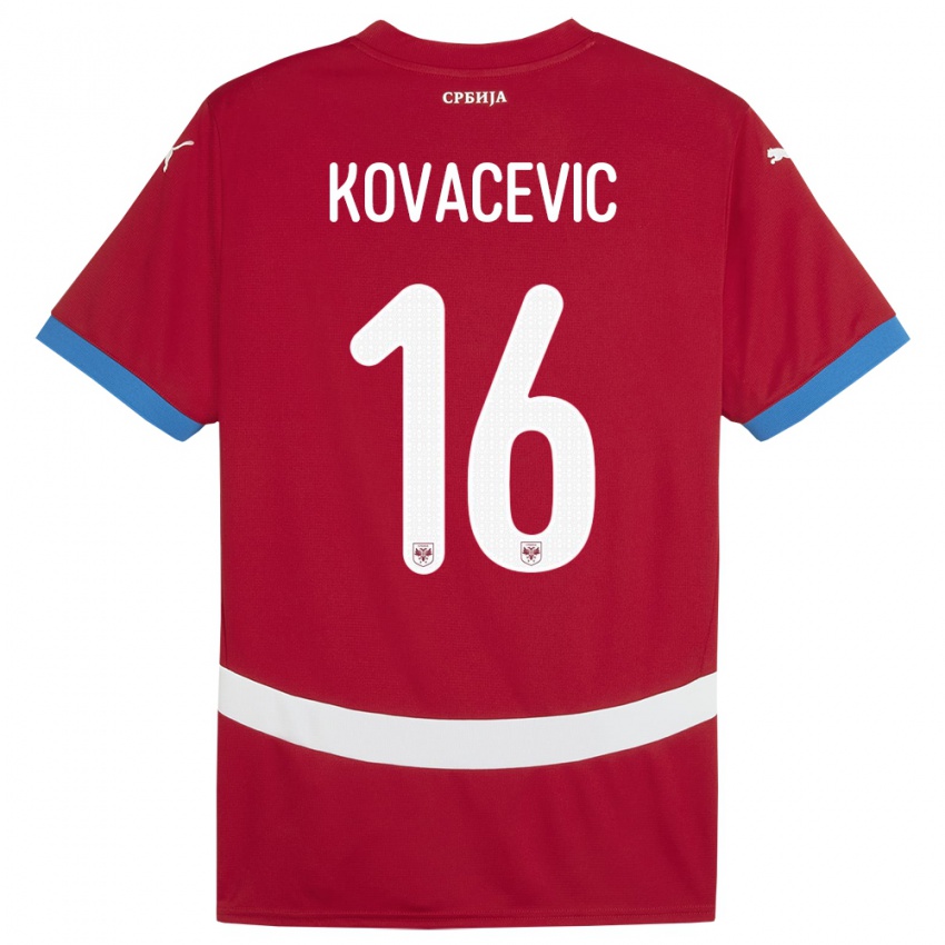 Dětské Srbsko Bojan Kovacevic #16 Červené Domů Hráčské Dresy 24-26 Dres