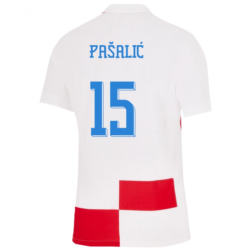 Dětské Chorvatsko Mario Pasalic #15 Bílá Červená Domů Hráčské Dresy 24-26 Dres