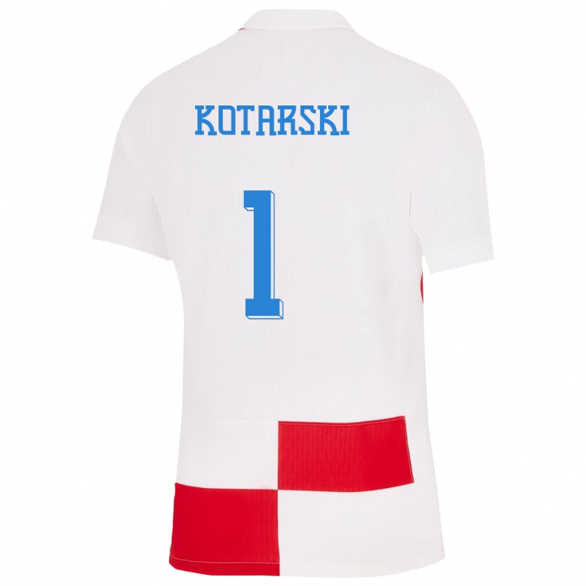 Dětské Chorvatsko Dominik Kotarski #1 Bílá Červená Domů Hráčské Dresy 24-26 Dres