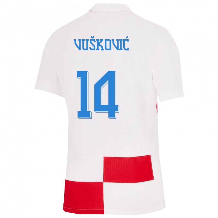 Dětské Chorvatsko Mario Vuskovic #14 Bílá Červená Domů Hráčské Dresy 24-26 Dres