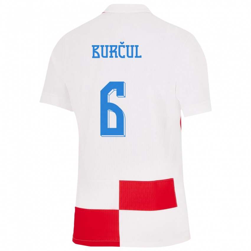 Dětské Chorvatsko Bruno Burcul #6 Bílá Červená Domů Hráčské Dresy 24-26 Dres