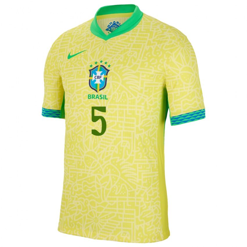 Pánské Brazílie Yaya #5 Žlutá Domů Hráčské Dresy 24-26 Dres