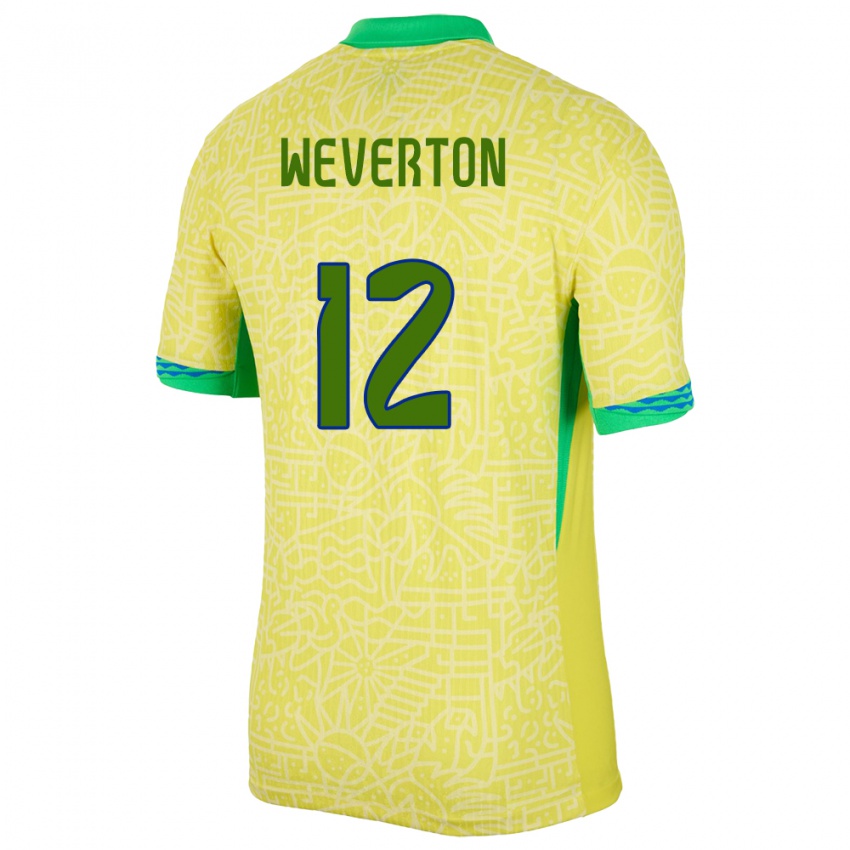Pánské Brazílie Weverton #12 Žlutá Domů Hráčské Dresy 24-26 Dres