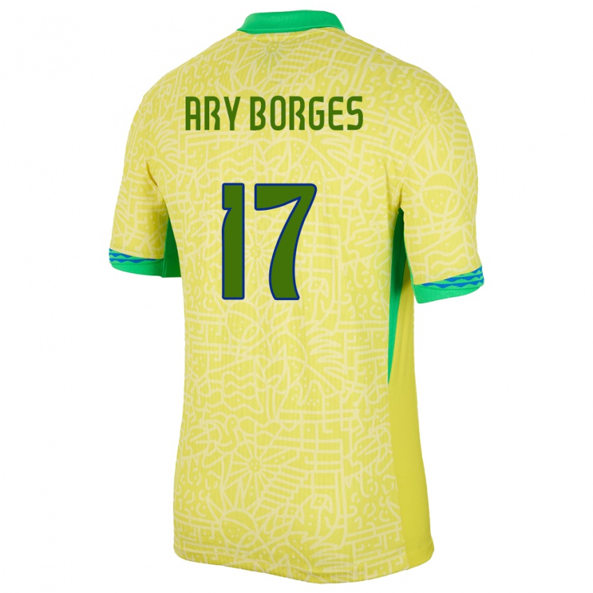 Pánské Brazílie Ary Borges #17 Žlutá Domů Hráčské Dresy 24-26 Dres