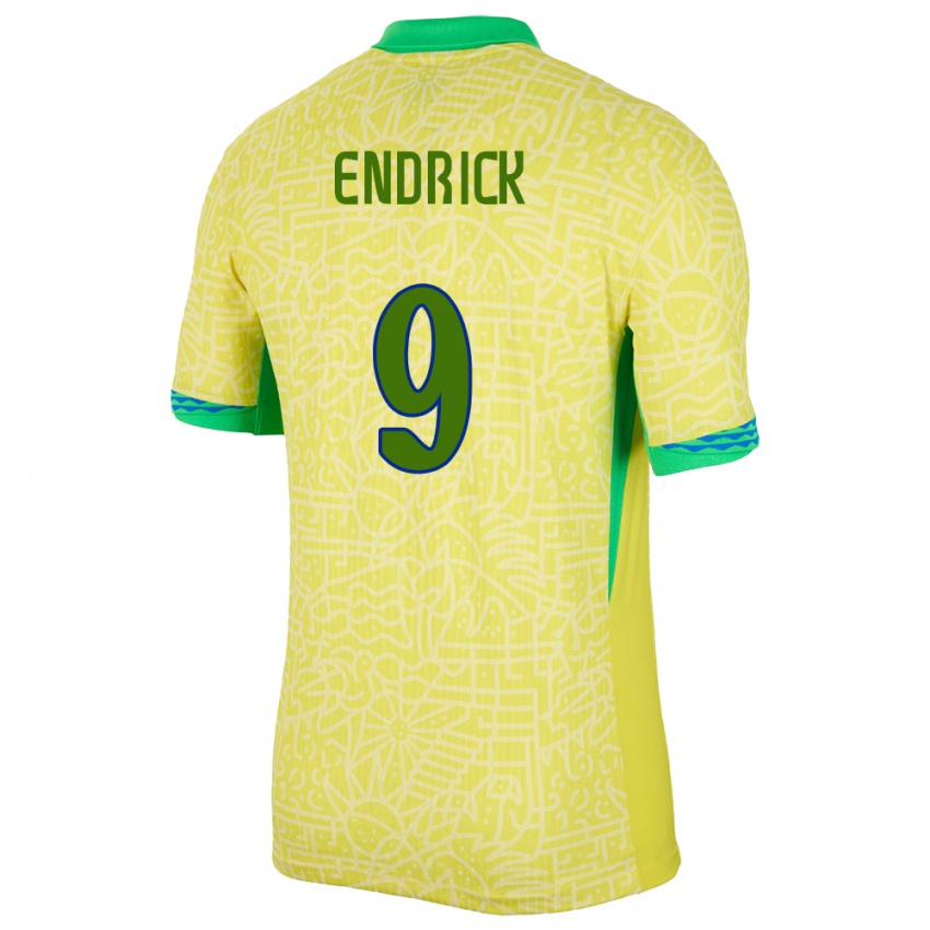 Pánské Brazílie Endrick #9 Žlutá Domů Hráčské Dresy 24-26 Dres