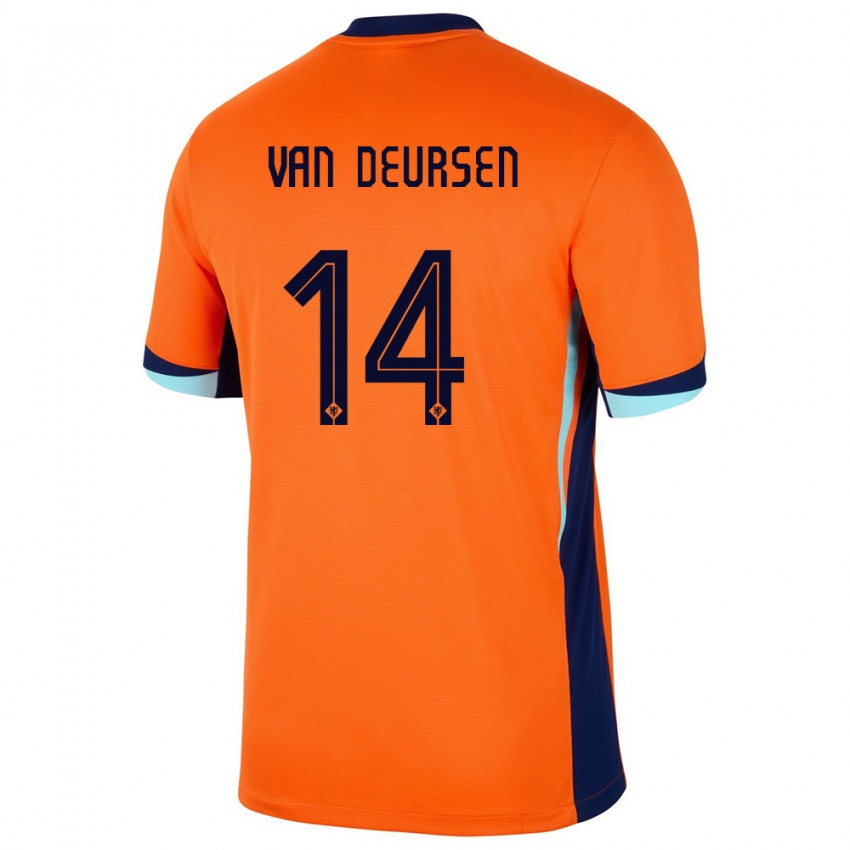 Pánské Nizozemsko Eva Van Deursen #14 Oranžový Domů Hráčské Dresy 24-26 Dres