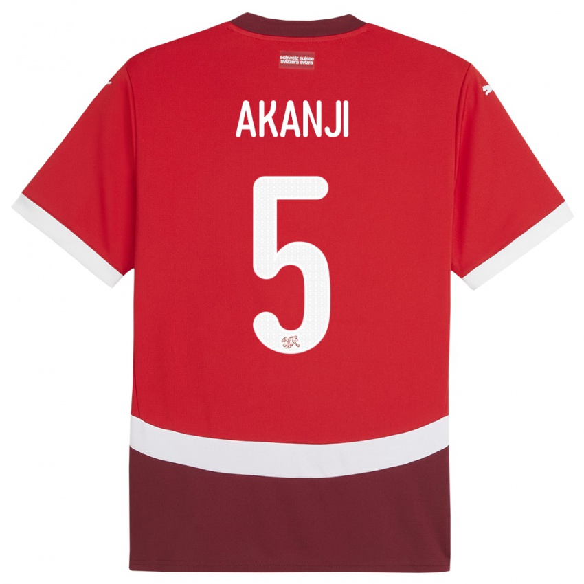 Pánské Švýcarsko Manuel Akanji #5 Červené Domů Hráčské Dresy 24-26 Dres