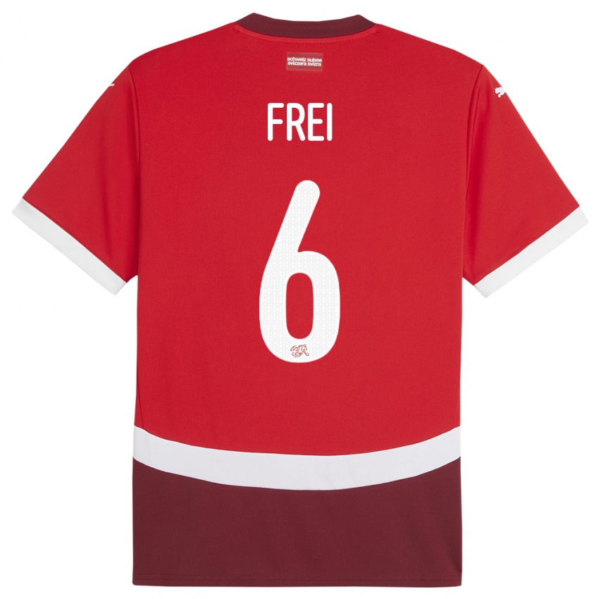 Pánské Švýcarsko Fabian Frei #6 Červené Domů Hráčské Dresy 24-26 Dres