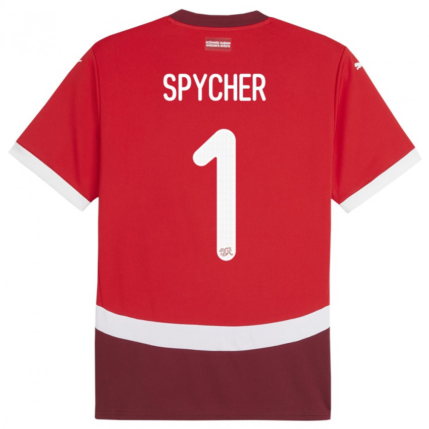 Pánské Švýcarsko Tim Spycher #1 Červené Domů Hráčské Dresy 24-26 Dres