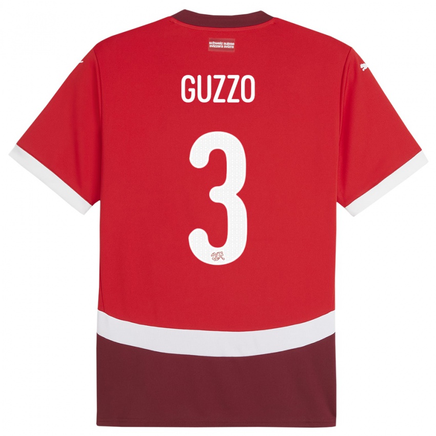 Pánské Švýcarsko Ramon Guzzo #3 Červené Domů Hráčské Dresy 24-26 Dres