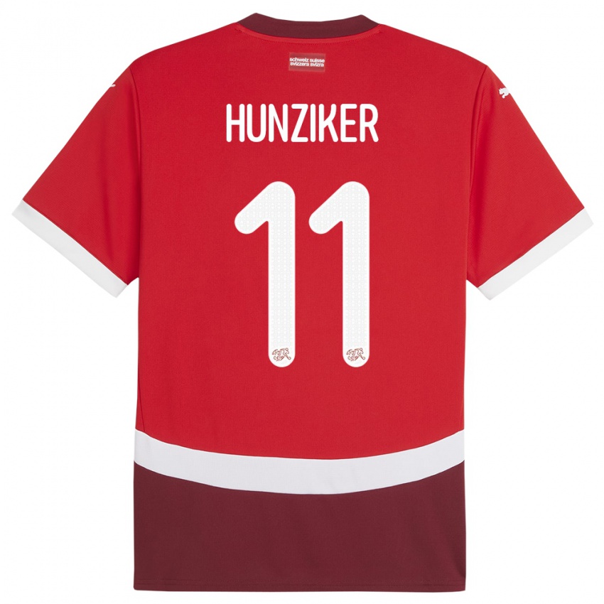 Pánské Švýcarsko Andrin Hunziker #11 Červené Domů Hráčské Dresy 24-26 Dres
