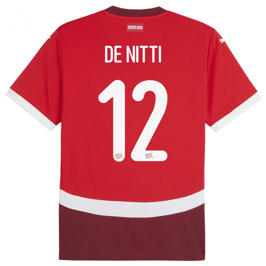Pánské Švýcarsko Gianni De Nitti #12 Červené Domů Hráčské Dresy 24-26 Dres
