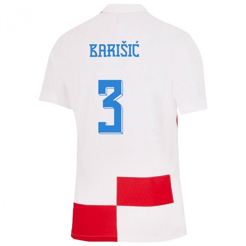 Pánské Chorvatsko Borna Barisic #3 Bílá Červená Domů Hráčské Dresy 24-26 Dres