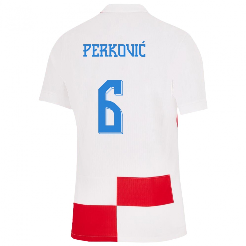 Pánské Chorvatsko Mauro Perkovic #6 Bílá Červená Domů Hráčské Dresy 24-26 Dres