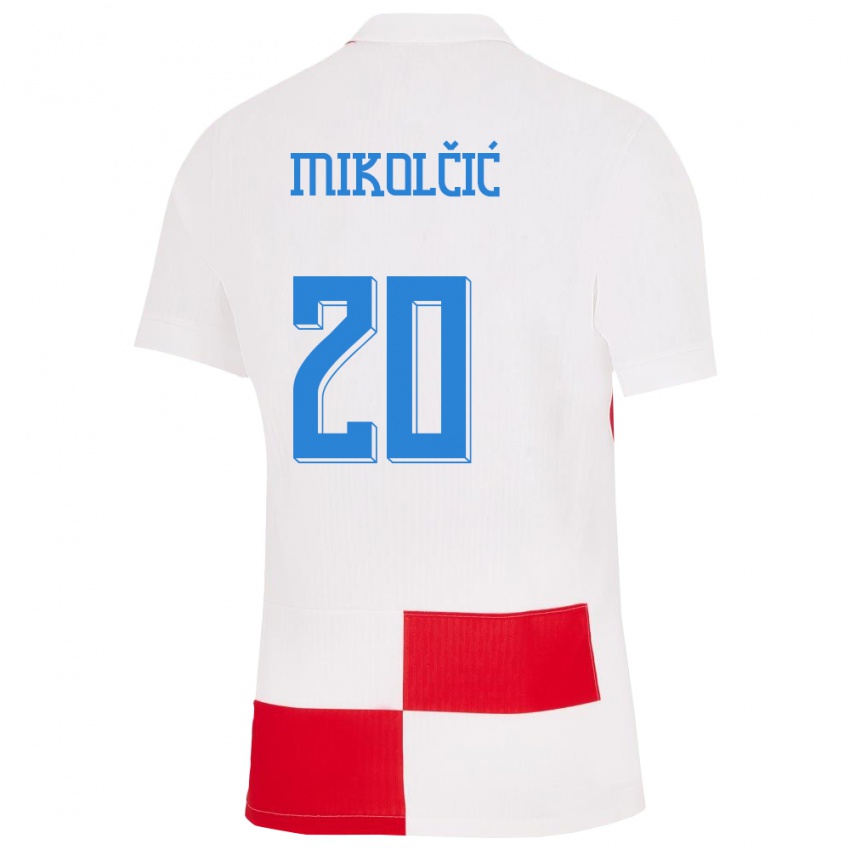 Pánské Chorvatsko Simun Mikolcic #20 Bílá Červená Domů Hráčské Dresy 24-26 Dres