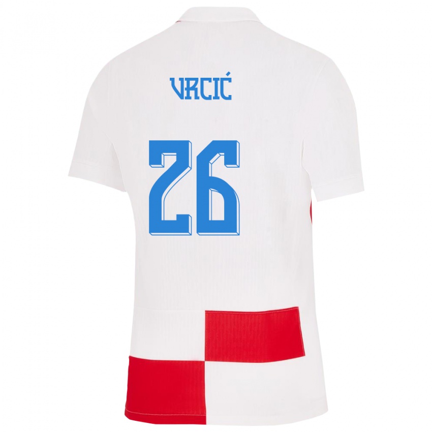 Pánské Chorvatsko Jere Vrcic #26 Bílá Červená Domů Hráčské Dresy 24-26 Dres