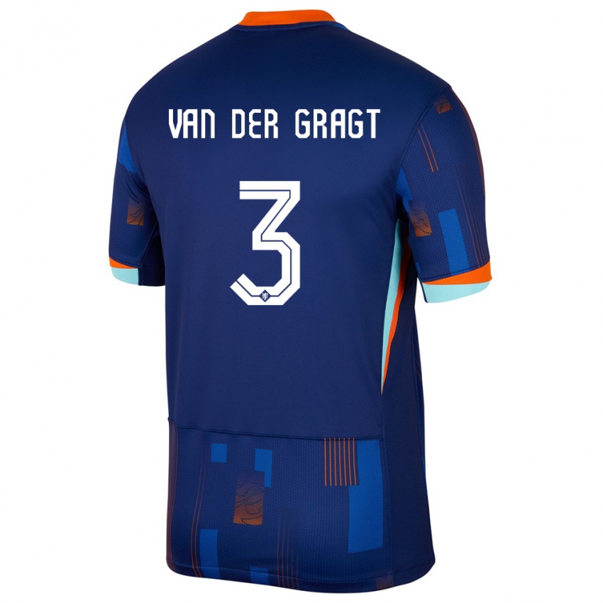 Pánské Nizozemsko Stefanie Van Der Gragt #3 Modrý Daleko Hráčské Dresy 24-26 Dres