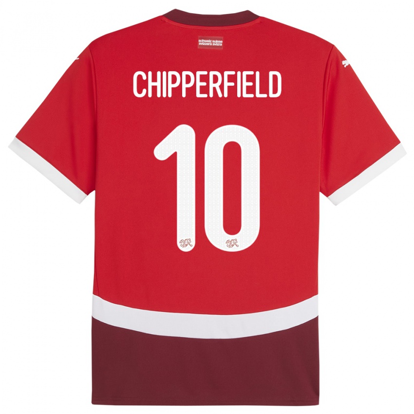 Dámské Švýcarsko Liam Chipperfield #10 Červené Domů Hráčské Dresy 24-26 Dres