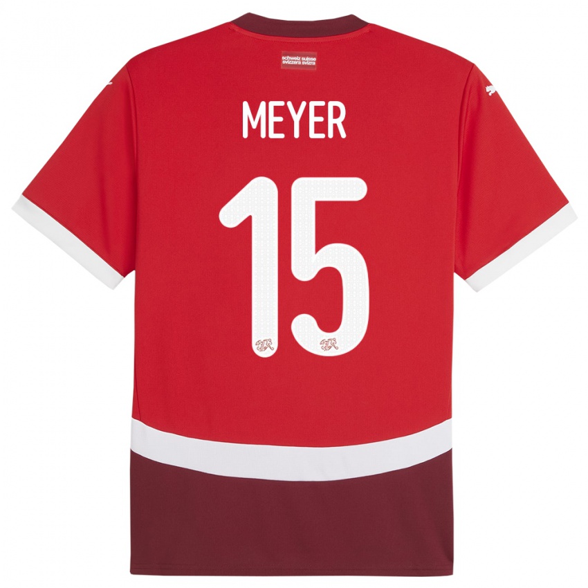 Dámské Švýcarsko Leny Meyer #15 Červené Domů Hráčské Dresy 24-26 Dres