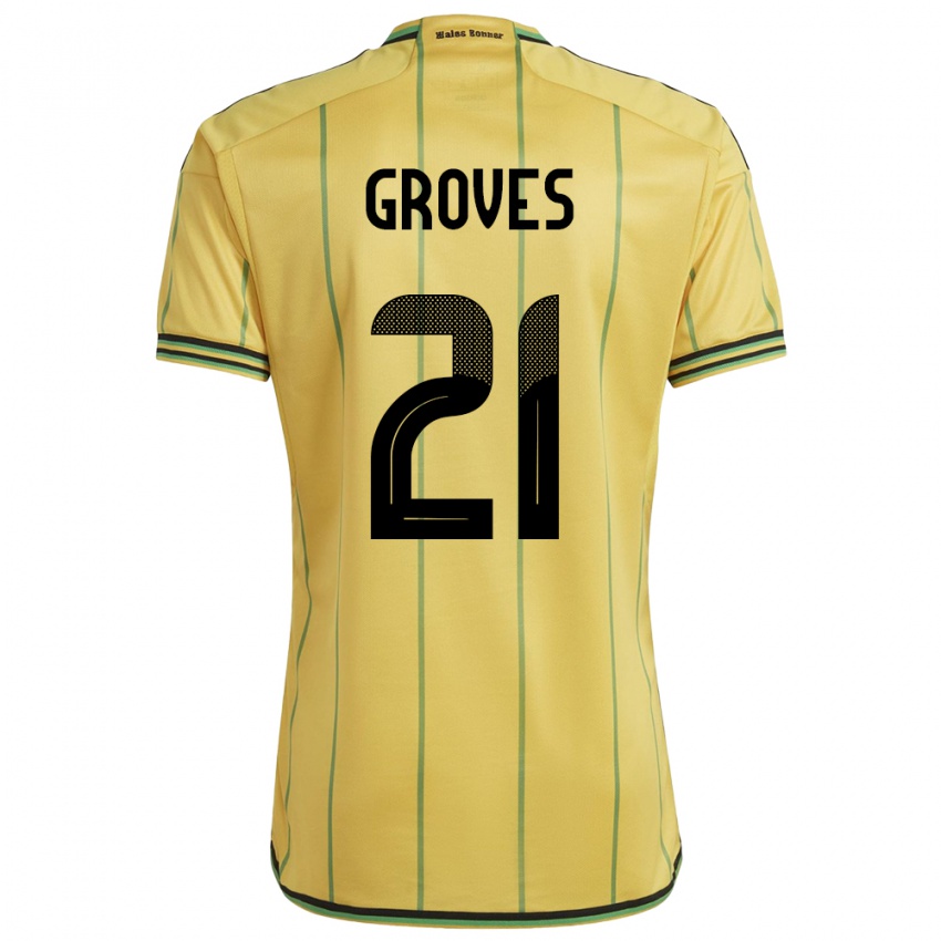 Dámské Jamajka Isreala Groves #21 Žlutá Domů Hráčské Dresy 24-26 Dres