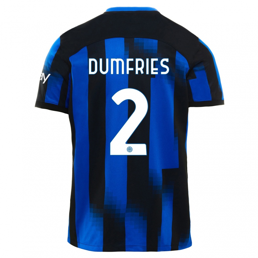 Dětské Denzel Dumfries #2 Černá Modrá Domů Hráčské Dresy 2023/24 Dres