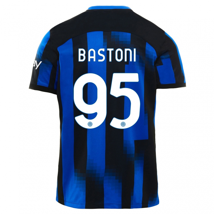 Dětské Alessandro Bastoni #95 Černá Modrá Domů Hráčské Dresy 2023/24 Dres
