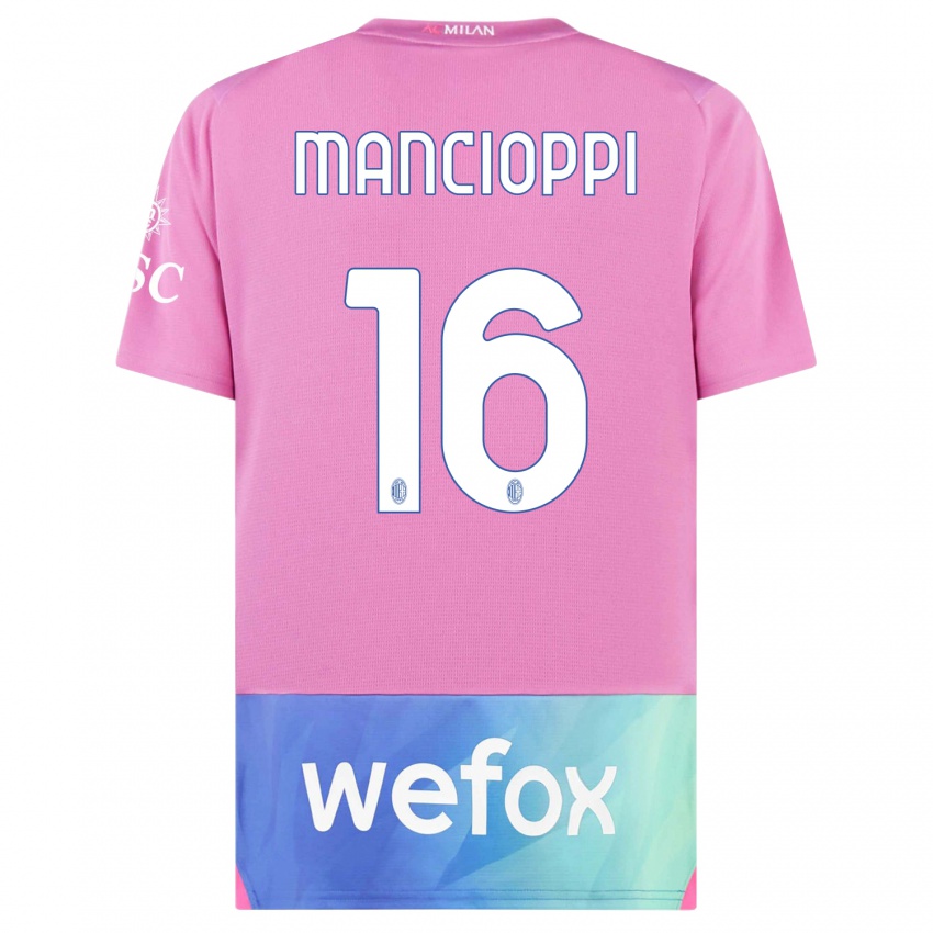 Dětské Tommaso Mancioppi #16 Růžová Fialová Třetí Hráčské Dresy 2023/24 Dres